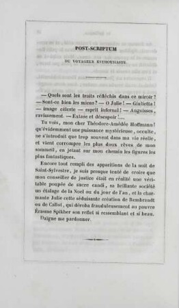 Post-scriptum du voyageur enthousiaste