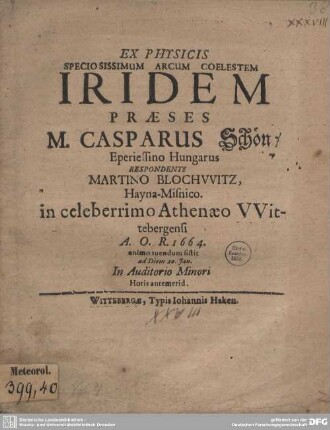 Ex Physicis Speciosissimum Arcum Coelestem Iridem