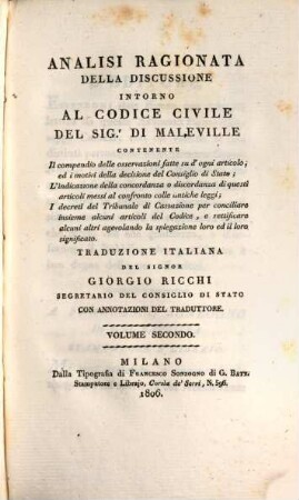 Analisi ragionata della discussione intorno al codice civile, 2