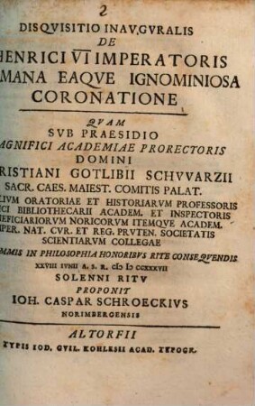 Disquisitio inauguralis de Henrici VI imperatoris Romana eaque ignominiosa coronatione