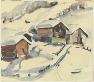 Verschneite Hütten bei Zermatt