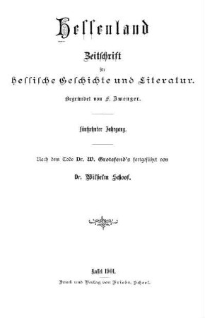 15.1901: Hessenland : Zeitschrift für hessische Geschichte und Literatur