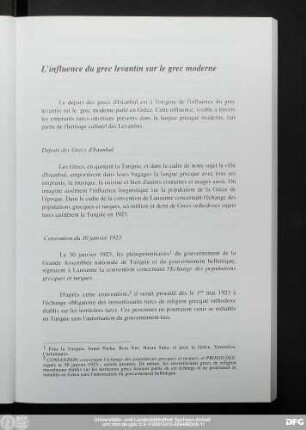 L'influence du grec levantin sur le grec moderne
