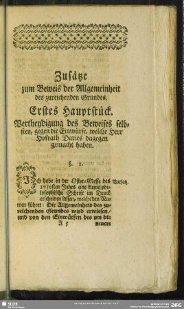 Erstes Hauptstück. Vertheydigung des Beweises selbsten, gegen die Einwürfe, welche Herr Hofrath Daries dagegen gemacht haben