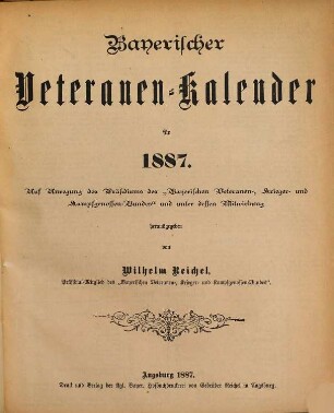 Bayerischer Veteranen-Kalender : für .... 1887