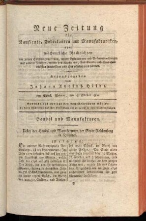 7tes Stück. Weimar, den 15. Februar 1800.
