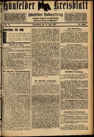 Erste Ausgabe vom Donnerstag, den 16. Juni 1927.