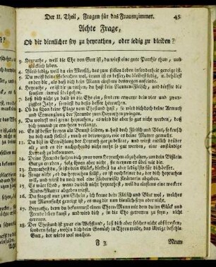 Achte Frage, Ob dir dienlicher sey zu heyrathen, oder ledig zu bleiben?