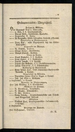 V-VI, Praenumeranten-Verzeichniß