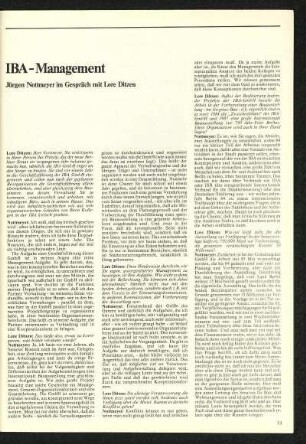 IBA-Management. Jürgen Nottmeyer im Gespräch mit Lore Ditzen