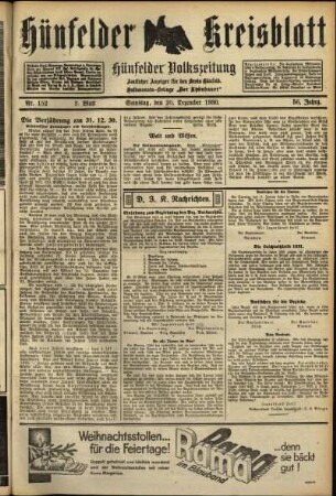 Dritte Ausgabe vom Samstag, den 20. Dezember 1930.