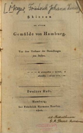 Skizzen zu einem Gemälde von Hamburg, 1,2. (1800). - S. 111-222 : Ill.