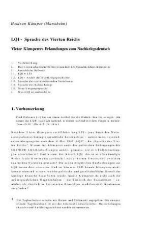 LQI - Sprache des Vierten Reichs : Victor Klemperers Erkundungen zum Nachkriegsdeutsch