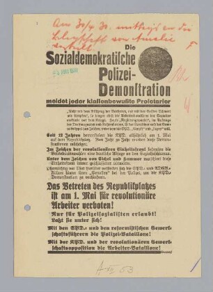"Die sozialdemokratische Polizei-Demonstration meidet jeder klassenbewußte Proletarier"