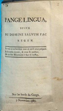 Pange Lingua, Suite Du Domine, Salvum Fac Regem