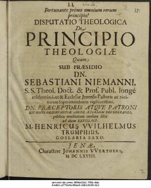 Disputatio Theologica De Principio Theologiae