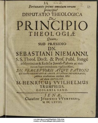 Disputatio Theologica De Principio Theologiae