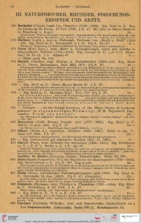 III. Naturforscher, Erfinder, Forschungsreisende und Arzte (Nr. 469 - 510)
