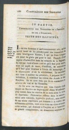 IV Partie. Conspiration Des Sophistes De L'Impiété Et De L'Anarchie Secte Des Illuminiés