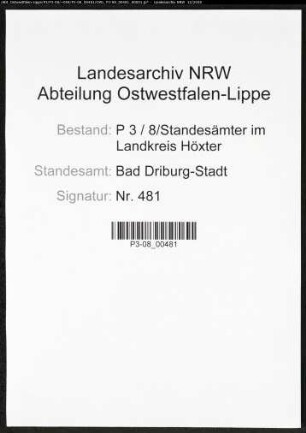 Sterberegister Standesamt Bad Driburg-Stadt