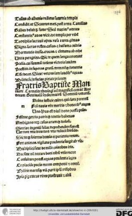 Fratris Baptiste Mantuani Carmelite theologi ad magnificum comitem Andream Bentivolum...