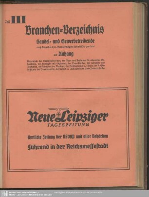 Teil III. Berufsklassen und Gewerbebetriebe : III. Teil. Branchen-Verzeichnis