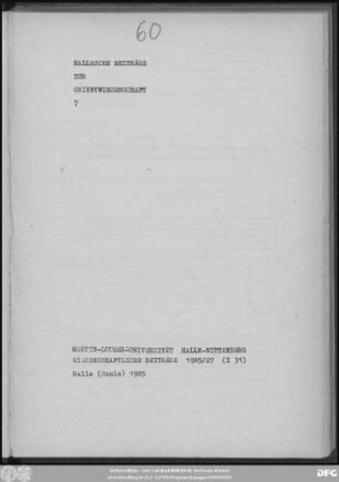 Hallesche Beiträge zur Orientwissenschaft ; 7