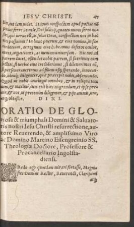 Oratio De Gloriosa & triumphali Domini & Salvatoris nostri Iesu Christi resurrectione ...