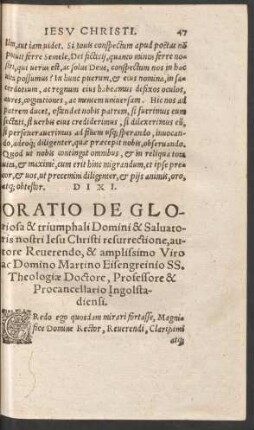 Oratio De Gloriosa & triumphali Domini & Salvatoris nostri Iesu Christi resurrectione ...