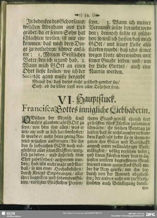VI. Hauptstuck. Francisca Gottes nnigliche Liebhaberin