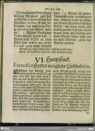 VI. Hauptstuck. Francisca Gottes nnigliche Liebhaberin