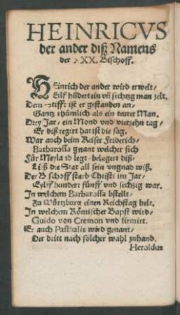Heinricus der ander disz Namens der XXX. Bischoff.