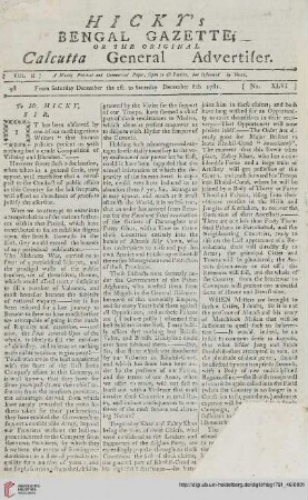 46: Hicky's Bengal gazette, or The original Calcutta general advertiser