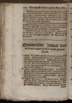 Summarischer Innhalt derer merkwürdigsten Sachen dieses zweyten Theils.