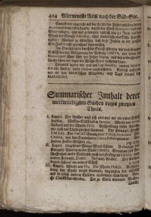 Summarischer Innhalt derer merkwürdigsten Sachen dieses zweyten Theils.