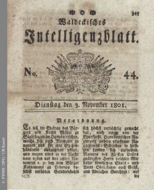 No. 44, Dienstag den 3. November 1801