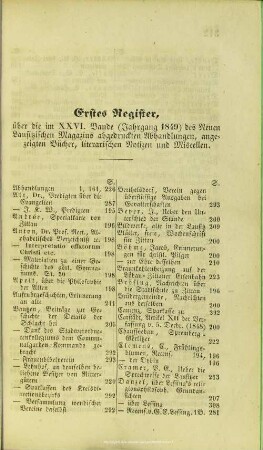 Erstes Register über die im XXVI. Bande (Jahrgang 1849) des Neuen Lausitzischen Magazines abgedruckten Abhandlungen, angezeigten Bücher, literarischen Notizen und Miscellen