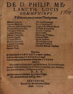 De D. Phil. Melanchthonis Locis communibus testimonia praecipuorum theologorum