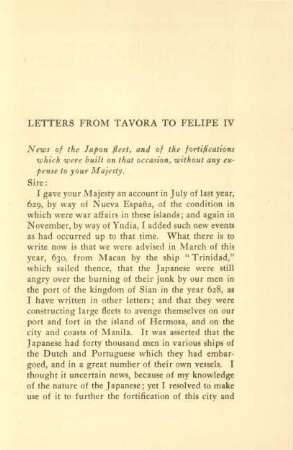 Letters from Tavora to Felipe IV
