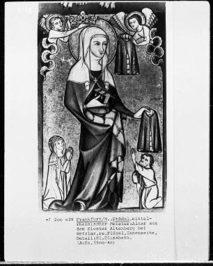 Altenberger Altar — Rechter Altarflügel - Marienleben mit Heiligenszenen — Mantelwunder der heiligen Elisabeth von Thüringen mit kniender Nonne