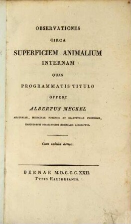 Observationes circa superficiem animalium internam ...