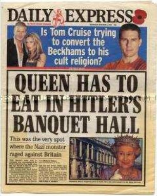 Britische Tageszeitung "Daily Express" mit scharfer Polemik gegen den Empfang der britischen Königin im Schlüterhof des Zeughauses ("one of Hitler's notorious palaces")