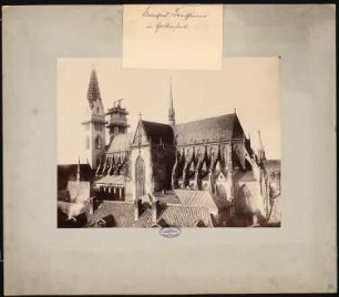 Dom, Halberstadt Neubau der Westtürme: Ansicht von Südost, zum Zeitpunkt des Neubaus der beiden Westtürme.