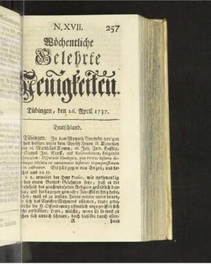N. XVII. Tübingen, den 26. April 1737