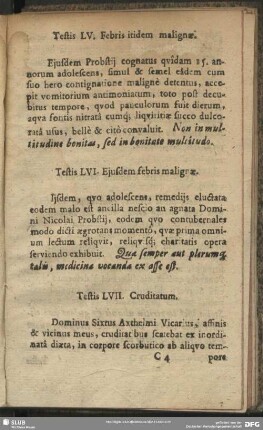 Testis LVI. Ejusdem febris malignae