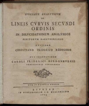 Specimen analyticum de lineis curvis secundi ordinis in dilucidationem analyseos finitorum Kaestnerianae : Cum IV tabulis aeneis