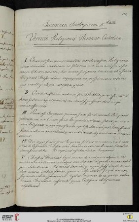 Material- und Thesensammlung: Tentamen theologicum II dum Veritas Religionis Romano-Catholicæ