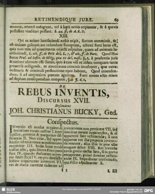 De Rebus Inventis, Discursus XVII. Defendens Joh. Christianus Bucky, Ged.