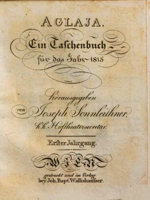 Aglaja : ein Taschenbuch für das Jahr ... 1. 1815