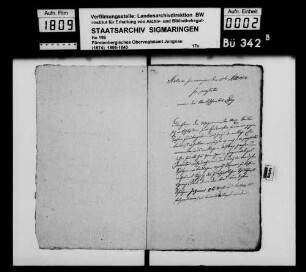 Vermögensübergabe des Wagnermeisters Maximilian Sauter in Inneringen an seine Tochter Anna Maria